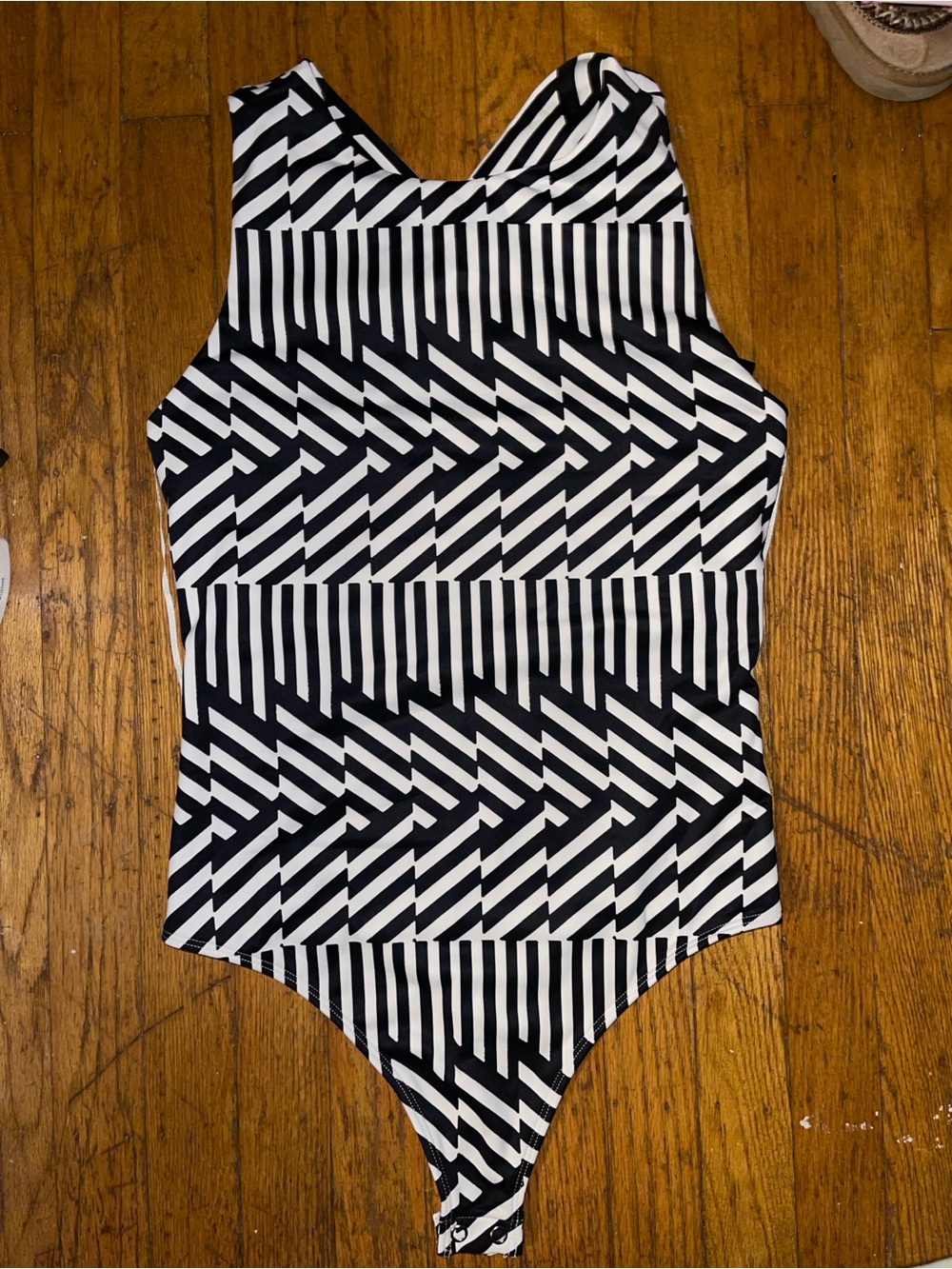 Express Black & White Geometric Tank Bodysuit